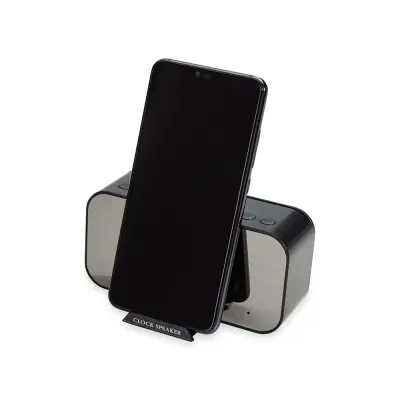 Caixa de Som Multimídia com Relógio e Suporte para Celular personalizado