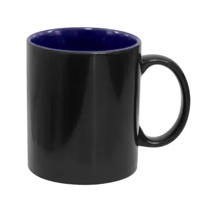 Caneca Mágica em Cerâmica Preta Semi Brilho com Interior Azul Escuro personalizado