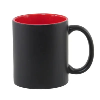 Caneca Mágica em Cerâmica Preta Fosca com Interior Vermelho personalizado