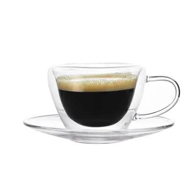Xícara de Vidro Cristal com Pires Double Wall Elegance de Café - 90ml personalizado