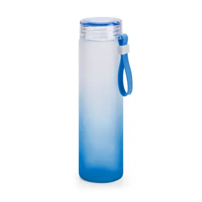 Garrafa de Vidro Jateado Degrade Azul com Tampa Acrílica e Fita de Silicone - 450ml personalizado