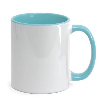 Caneca de Cerâmica Branca com Alça e Interior Azul Bebê - 325ml personalizado