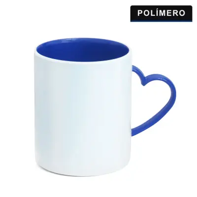 Caneca de Plástico Branco Love com Alça e interior Azul Royal personalizado