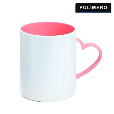 Caneca de Plástico Branco Love com Alça e interior Rosa Bebê personalizado