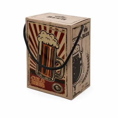 Caixinha de Papel Bege Estampada Colorida com Corda para Canecas de Chopp - 475ml personalizado