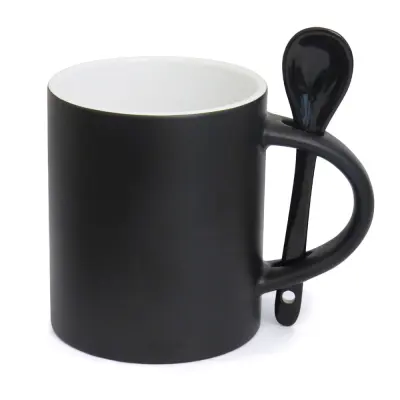 Caneca de Cerâmica Mágica Reta com Colher - Preta Fosca personalizado