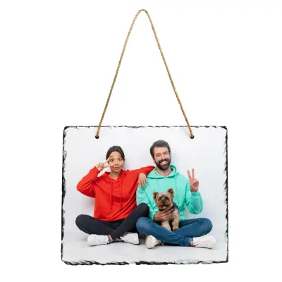 Porta-Retrato de Pedra Retangular com Corda 24x29cm - C235 personalizado
