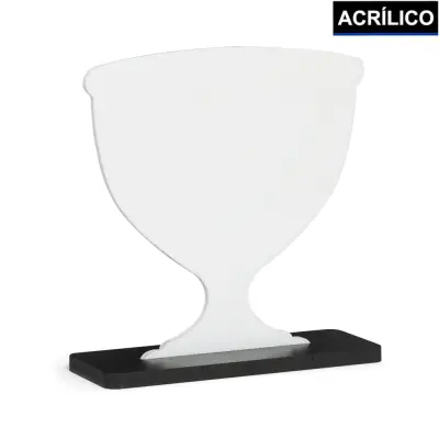 Placa Troféu de Acrílico Branca com Base de MDF 13x13cm personalizado