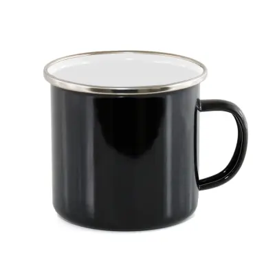 Caneca de Metal Preta com Borda Prata e Interior Branco - 325ml personalizado