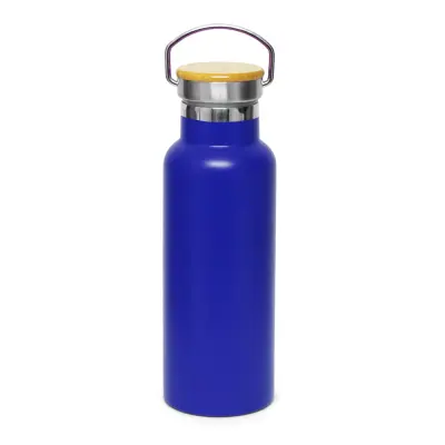Garrafa Térmica Leiteira em Aço Inox Matte Azul com Parede Dupla e Tampa Bambu - 500ml personalizado