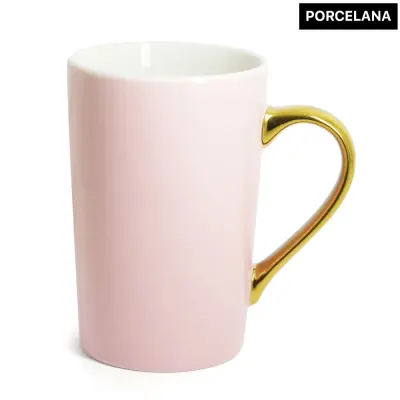 Caneca Cônica Rosa de Porcelana com Alça Cromada Dourada - 400ml personalizado