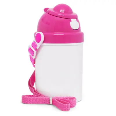 Squeeze de Polímero Branco com Tampa e Botão de Abertura na Cor Rosa - 400ml personalizado