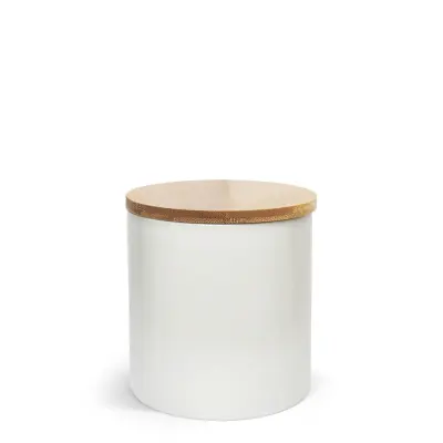 Pote de Cerâmica Branca com Tampa de Bambu - 500 ml personalizado