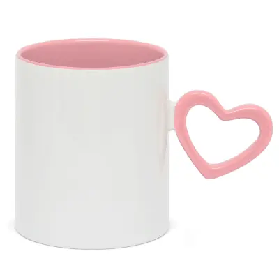 Caneca Branca com Alça e Interior Coração Rosa - 325ml personalizado