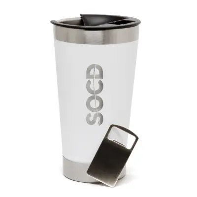 Copo Térmico de Aço Inox Branco Fosco com Tampa e Abridor - 473ml personalizado