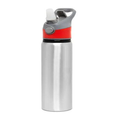 Squeeze de Alumínio Prata com Bico Automático Tampa Vermelha - 600ml personalizado