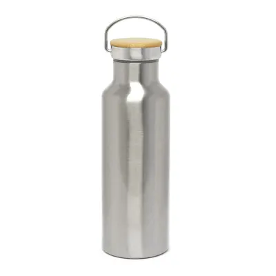 Garrafa Térmica Leiteira em Aço Inox Prata com Parede Dupla e Tampa Bambu - 600ml personalizado