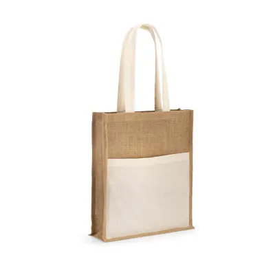 Sacola em Juta para Aplique (240/m²) com Bolso Frontal e alça Longa em Algodão - 37x40x10cm personalizado