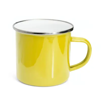 Caneca de Metal Amarela com Borda Prata e Interior Branco - 325ml personalizado