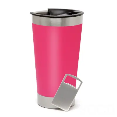 Copo Térmico de Aço Inox Rosa Chiclete Fosco com Tampa e Abridor - 473ml personalizado