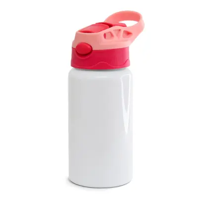 Squeeze de Alumínio Branco Infantil com Bico Automático Tampa Rosa e Vermelha - 500ml personalizado