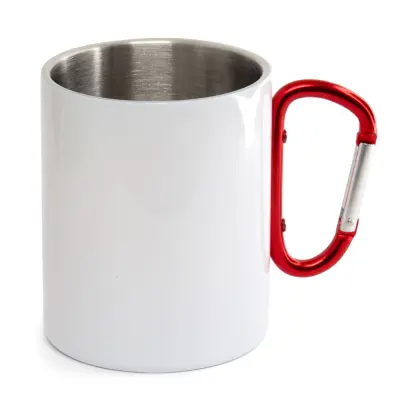 Caneca de Aço Inox Branca com Alça Mosquetão Vermelho - 400ml personalizado
