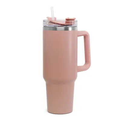 Copo Térmico Aço Inox Salmão Fosco com Tampa em Acrílico e Canudo - 1200ml personalizado