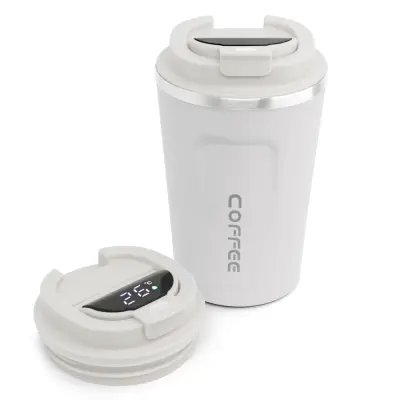 Copo Térmico Coffee Aço Inox com Tampa Digital Branco Fosco - 400ml personalizado