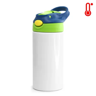 Squeeze de Inox Branco Infantil com Bico Automático Tampa Azul e Verde - 350ml personalizado