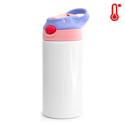 Squeeze de Inox Branco Infantil com Bico Automático Tampa Rosa e Lilás - 350ml personalizado