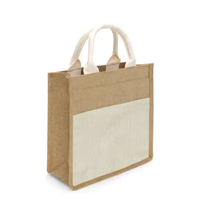 Sacola com Bolso em Poliéster Bege 30x30cm - C215 personalizado