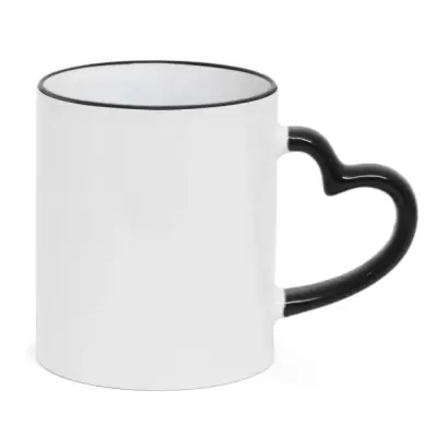 Caneca Love Branca com Borda e Alça Preta personalizado