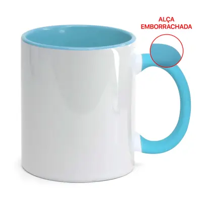 Caneca de Cerâmica Branca com Alça Soft e Interior Azul Bebê personalizado