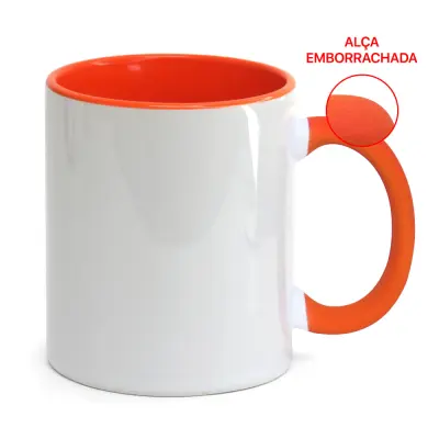 Caneca de Cerâmica Branca com Alça Soft e Interior Laranja personalizado