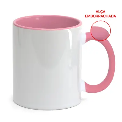 Caneca de Cerâmica Branca com Alça Soft e Interior Rosa personalizado