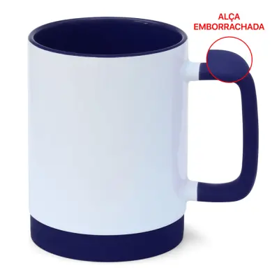 Caneca de Cerâmica Branca com Alça Soft e Base em Silicone com Interior Azul Escuro personalizado