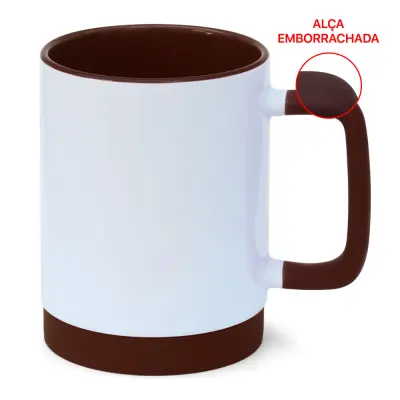 Caneca de Cerâmica Branca com Alça Soft e Base em Silicone com Interior Marrom personalizado