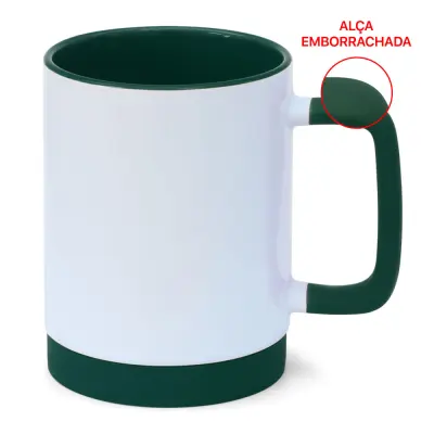 Caneca de Cerâmica Branca com Alça Soft e Base em Silicone com Interior Verde Escuro personalizado