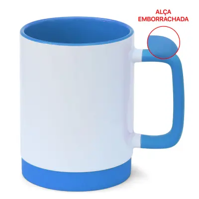 Caneca de Cerâmica Branca com Alça Soft e Base em Silicone com Interior Azul Claro personalizado