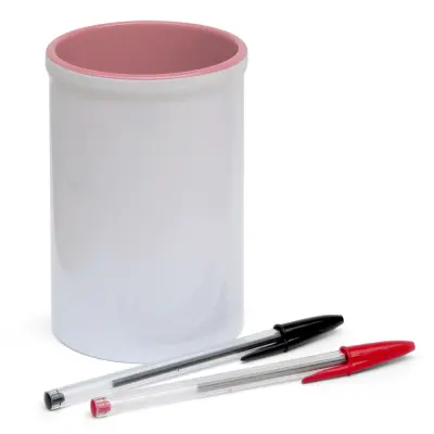 Porta Caneta de Cerâmica Branca com Interior Colorido - Rosa personalizado
