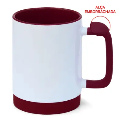 Caneca de Cerâmica Branca com Alça Soft e Base em Silicone com Interior Vinho personalizado