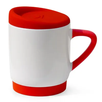 Caneca de Cerâmica Branca com Alça Soft Tampa e Base em Silicone - Vermelha 400ml personalizado