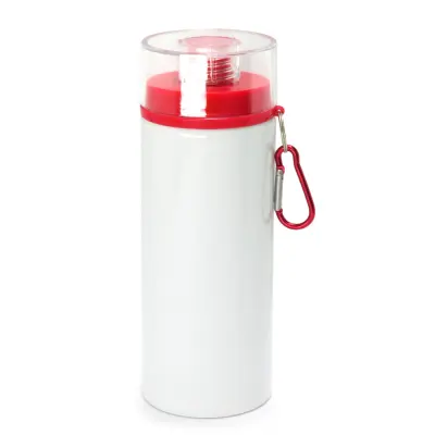 Squeeze de Alumínio Branco com Tampa Acríílica Cristal de Rosca Mosquetão Vermelha - 600ml personalizado