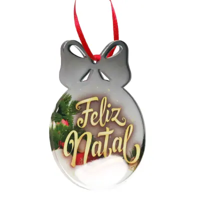 Pingente Bolinha de Natal com Laço em Acrílico Cristal personalizado