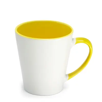 Caneca Cônica de Cerâmica Branca com Alça e Interior Amarela - 325ml personalizado