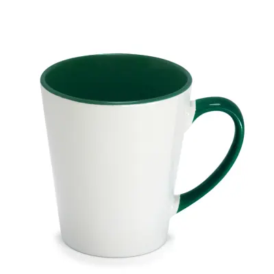 Caneca Cônica de Cerâmica Branca com Alça e Interior Verde Escuro - 325ml personalizado