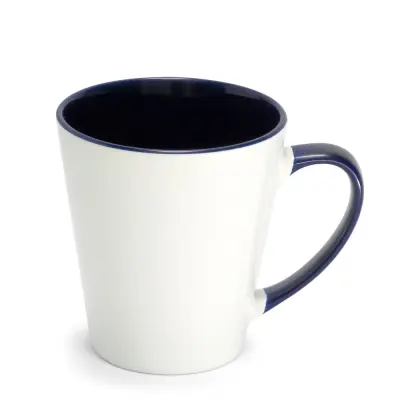 Caneca Cônica de Cerâmica Branca com Alça e Interior Azul Escuro - 325ml personalizado
