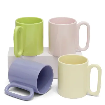 Kit com 4 Canecas Coloridas Alça Oval - 325ml personalizado