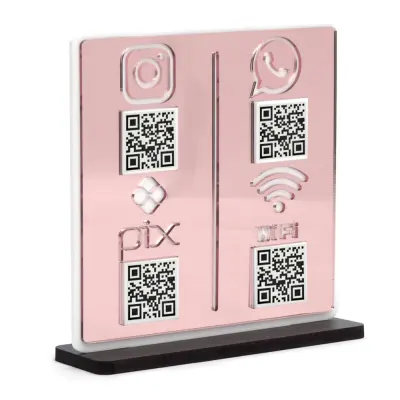 Placa de Acrílico QR CODE Rose 15x15cm com Base de Mdf Preto 6mm personalizado