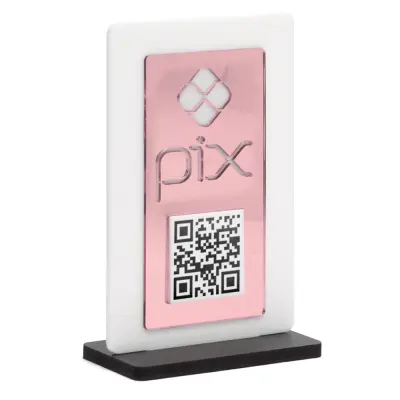 Placa de Acrílico QR CODE com Placa Rose Pix 10x15cm com Base de Mdf Preto 6mm personalizado